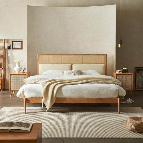 藤编匠师日式全实木藤编床现代简约1.8米大床1.5米主卧藤编双人床