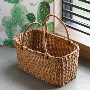 桂味源仿藤编提篮 日式编织菜篮收纳筐文艺野餐篮购物篮洗澡篮子