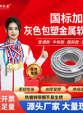 灰色中标穿线蛇皮管防水绝缘保护套管阻燃电线电缆金属包塑软管