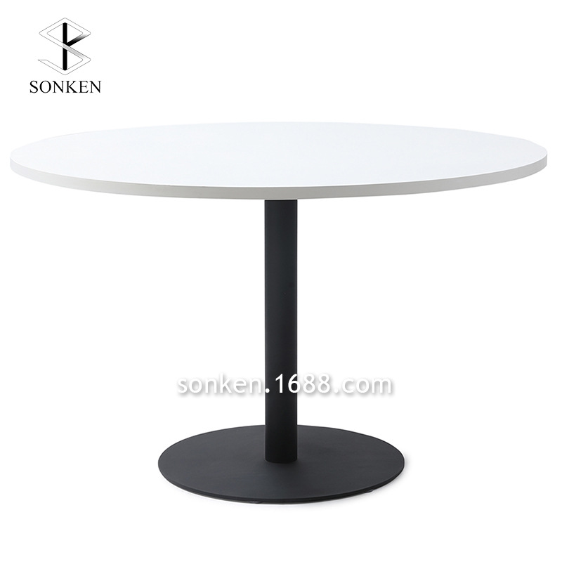 现代简约洽谈桌餐桌0.8m-1.2m圆桌加厚铁板桌架喷粉黑砂台架