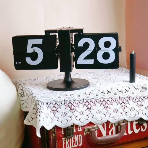 新款欧式自动翻页钟复古简约家居客厅座钟小天平机械翻页时钟