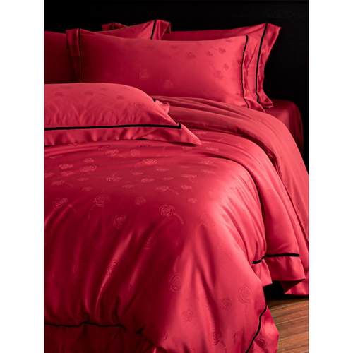 时尚精美玫瑰提花红色喜庆四件套结婚陪嫁被套铺床高级感床单床品