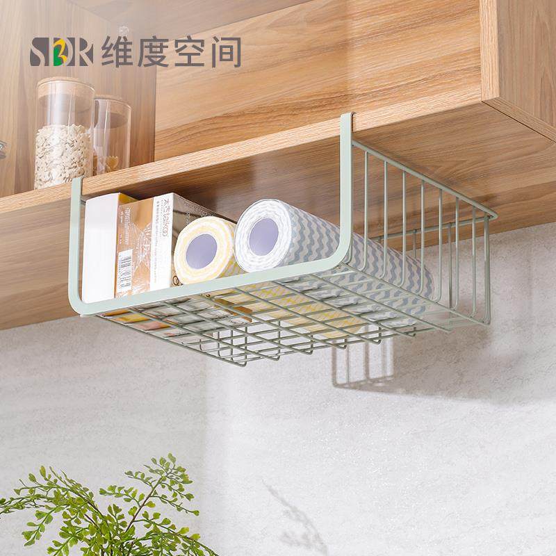 304不锈钢储物架厨房置物架分层 隔板下挂篮零食保鲜膜收纳架挂墙