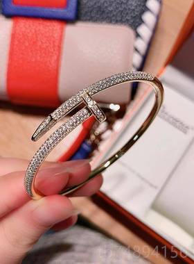 正品高2定版高端大气尚网百搭95纯银镶钻钉子手镯开口时红明星同
