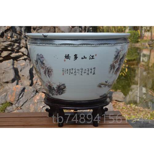 正品鱼缸水族箱景德镇正宗创陶瓷龟鱼缸乌缸意生态金鱼花盆包缸邮