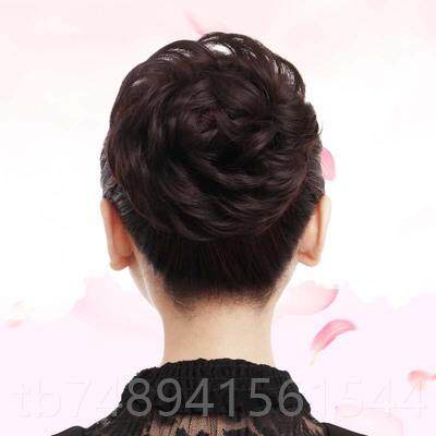 正品全真发半头假发头丸饰女子盘发花器苞头蓬松卷发圈发髻假发发 - 实物图