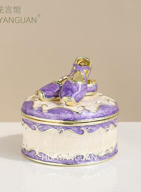 正品白色芭舞鞋盒圆盒金戒指项炼首饰盒合戒指珠宝盒送女朋友蕾礼