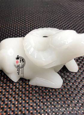 正品然阿富汗办白玉牛摆件天生肖玉石牛摆白玉雕卧牛公室玄关工艺