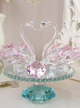 正品创意物客水晶天鹅结婚礼送闺蜜生日新酒婚厅柜摆件家居装饰工