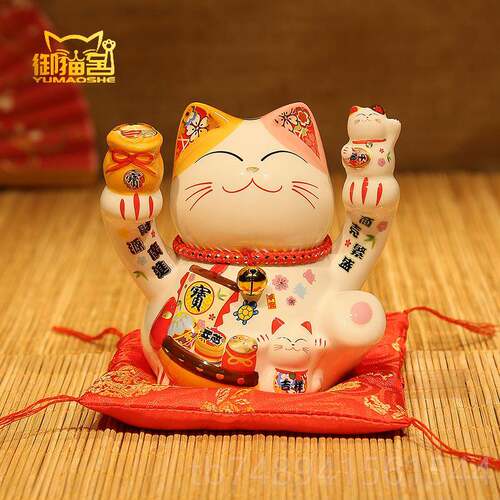 正品5寸摆件家招财猫品开业礼陶式瓷储蓄罐日迷你居装饰品