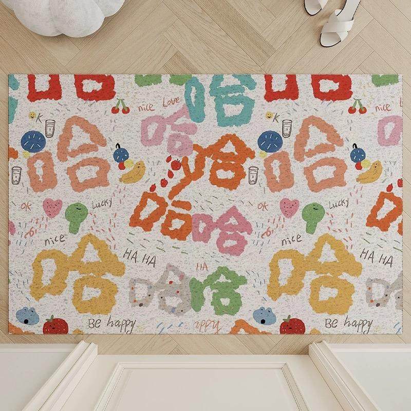 笑口常开 INS多巴胺彩色哈哈入户门丝圈地垫玄关除尘家用防滑门垫