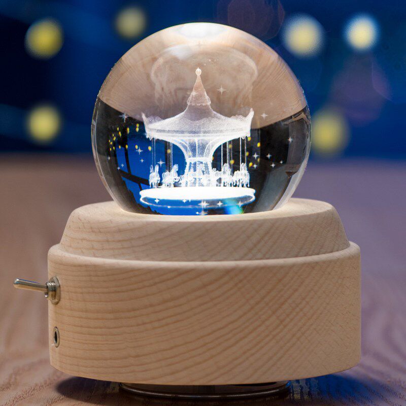 精选鸟之诗旋转木马水晶球音乐盒八音盒彩色灯光女生女孩生日礼物