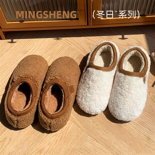精选新款棉拖鞋女款冬季外穿加绒冬天保暖厚底包跟室内家居毛毛棉