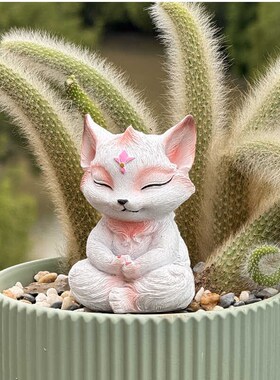 精选白色狐狸打坐创意阳台别墅雕塑花园树脂花器庭院个性户外多肉