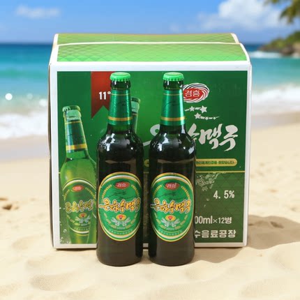 银河水啤酒朝鲜黄啤特产原装进口丹东旅游平壤鸭绿江凤鹤大同江