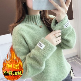 水貂绒高领毛衣女秋冬2021新款 韩版 宽松慵懒加厚雪尼尔打底针织衫