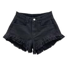 黑色流苏毛边牛仔短裤女2024夏季新款超短A字阔腿裤性感辣妹热裤