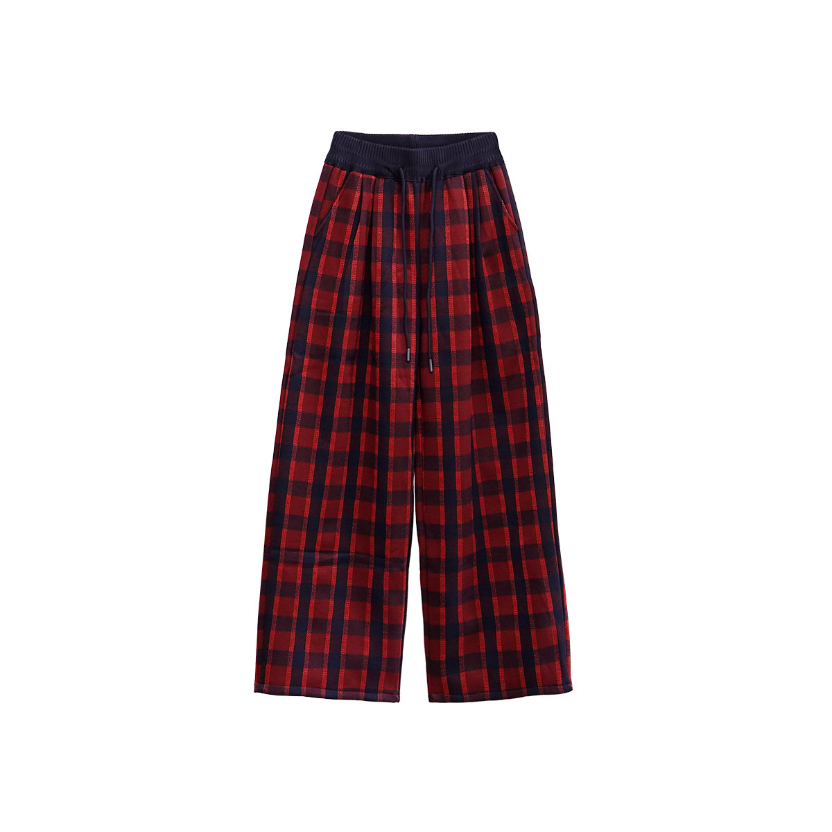 2025冬季新款复古格纹阔腿裤女松紧腰抽绳加绒休闲裤,女装/女士精品,休闲裤,淘宝优惠券,粉丝福利购,淘宝优惠卷