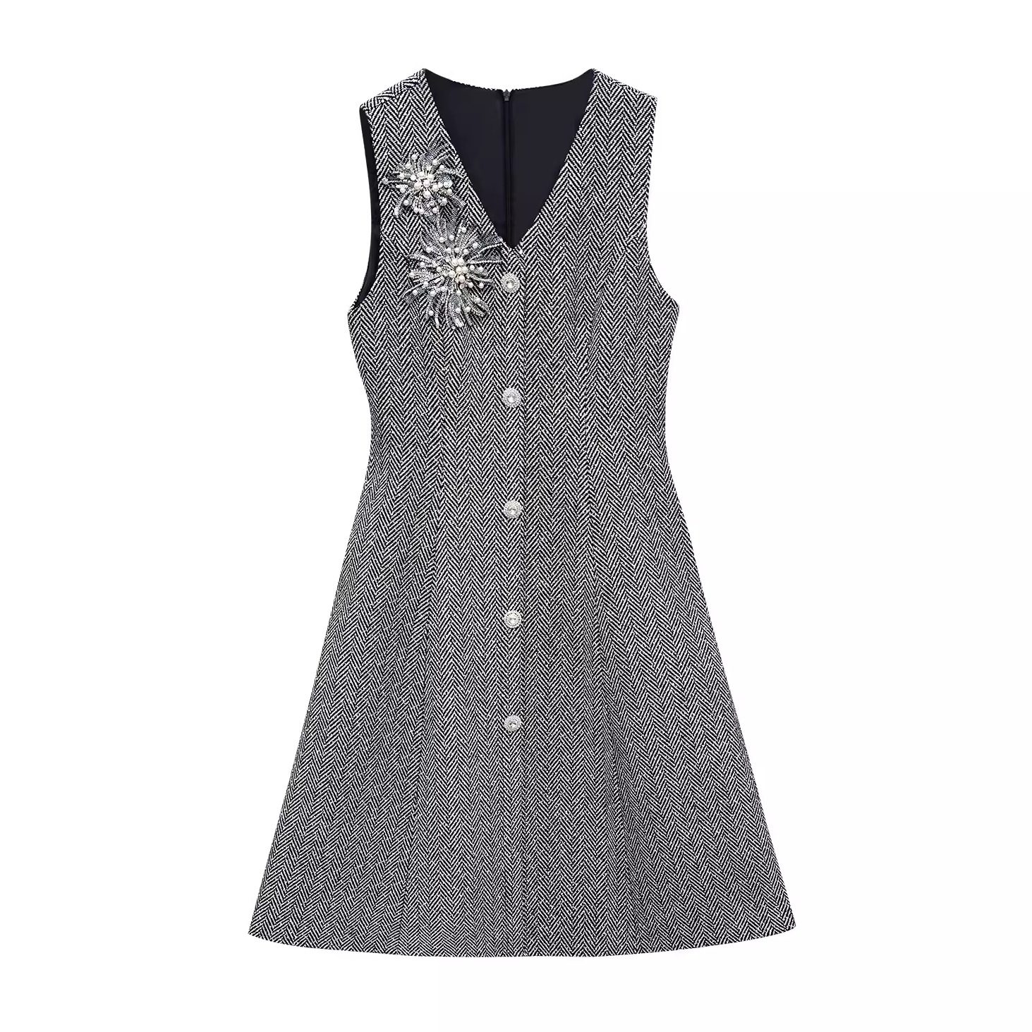 轻奢小香风背心裙女黑白格纹珍珠扣收腰显瘦气质连衣裙OLQW-1870,女装/女士精品,连衣裙,淘宝优惠券,粉丝福利购,淘宝优惠卷