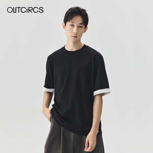 OUTCiRCS26SS撞色袖后背LOGOT恤男款夏季短袖