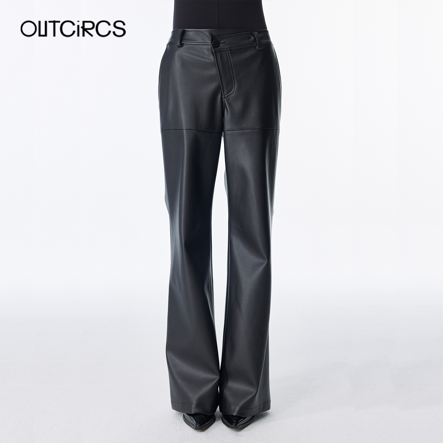 OUTCiRCSV型前腰PU皮微喇裤