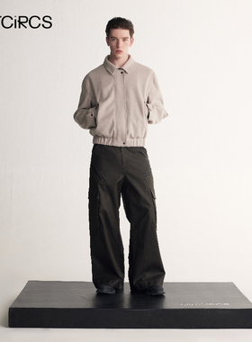 OUTCiRCS短款几何口袋夹克春秋男士毛呢外套女易打理简约高级夹克