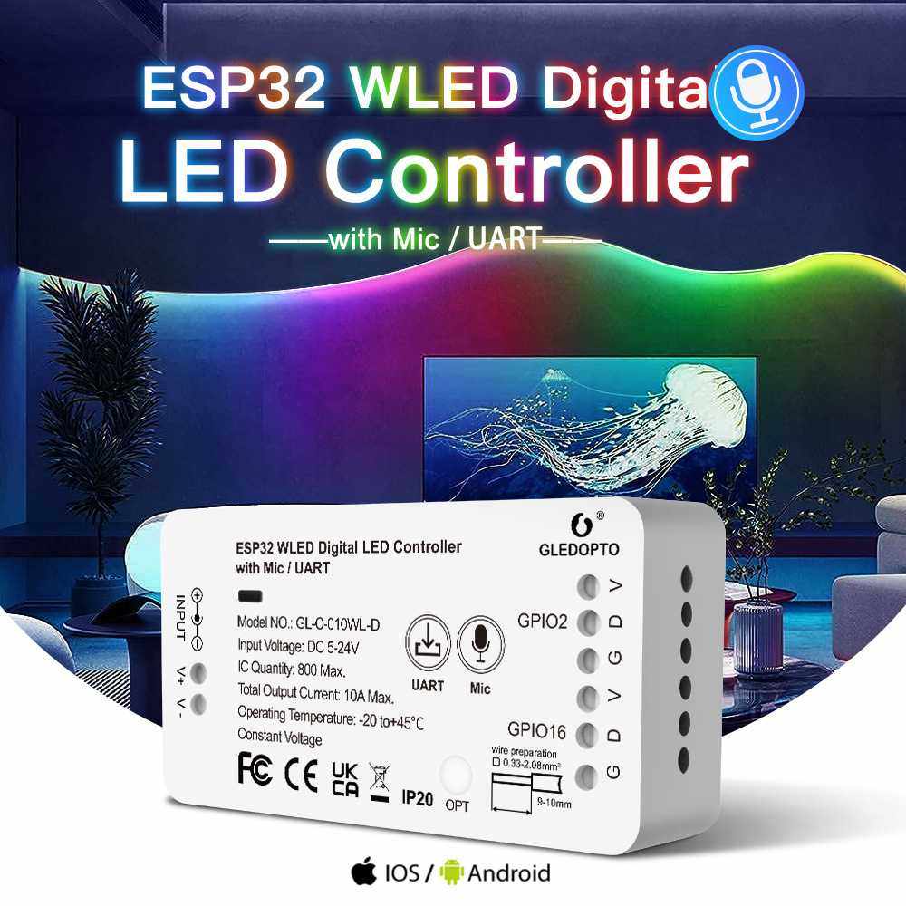 WLED幻彩控制器ESP32带麦克风和下载口多种DIY功能RGB RGBW