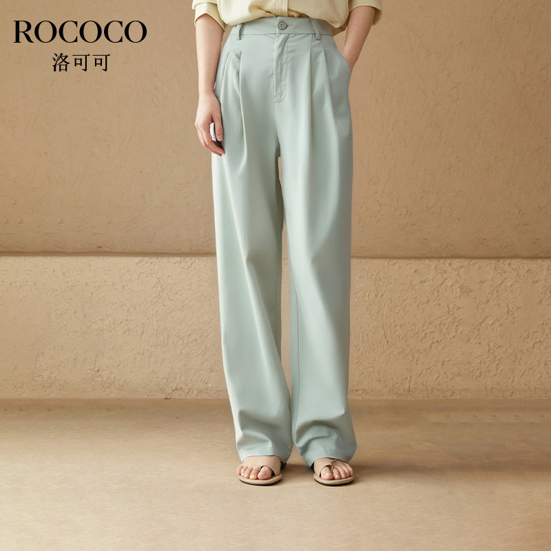 ROCOCO/洛可可今年夏季新款高腰纯色阔腿裤高级宽松休闲女长裤子