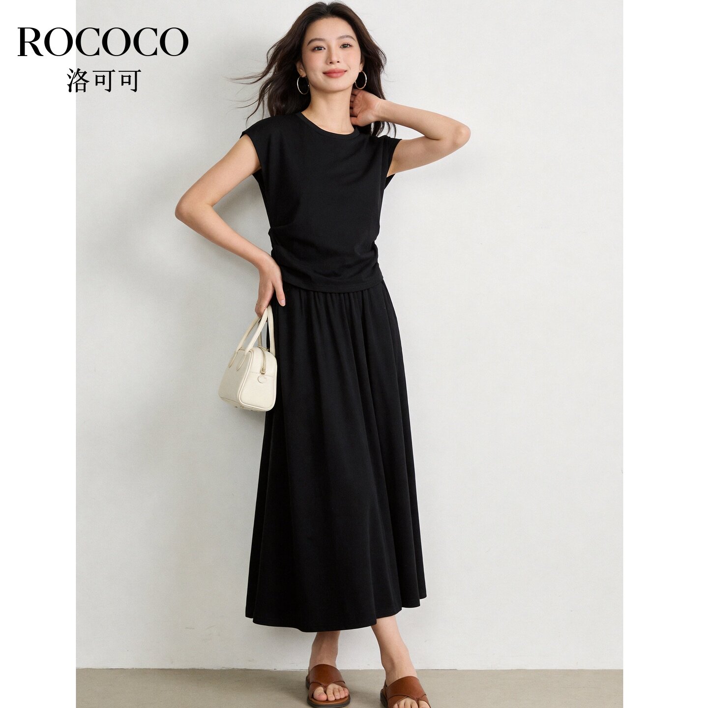 ROCOCO/洛可可时尚休闲套装圆领短袖T恤长款半身裙两件套女