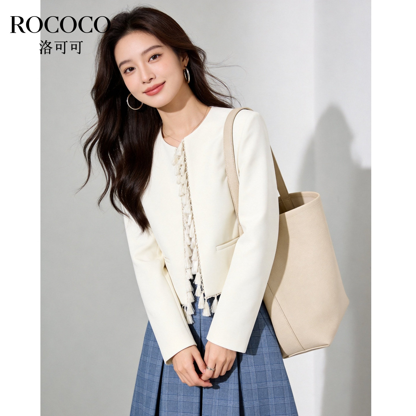 ROCOCO/洛可可流苏装饰西装外套2026春简约气质短款上衣女