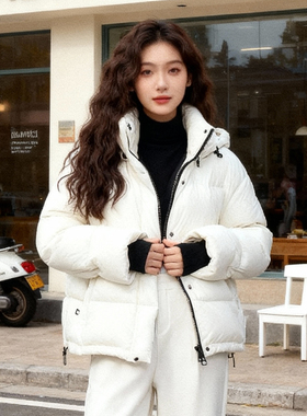 ROCOCO/洛可可连帽白色羽绒服冬季新款白鸭绒纯色短款小个子外套