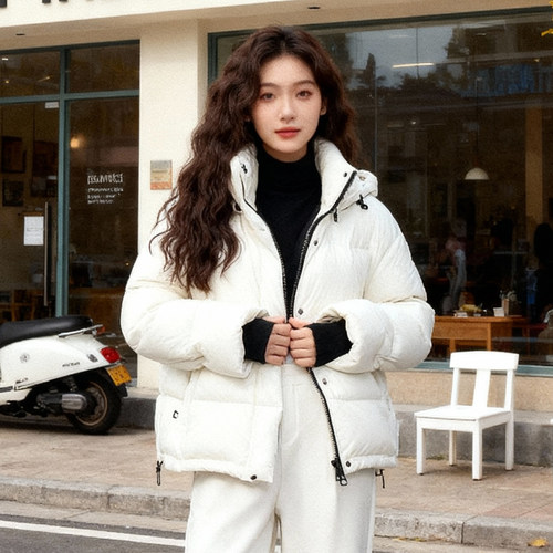 洛可可连帽白色羽绒服