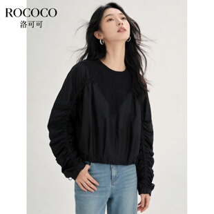 ROCOCO/洛可可韩系圆领衬衫女宽松显瘦长袖衬衣减龄百搭休闲上衣