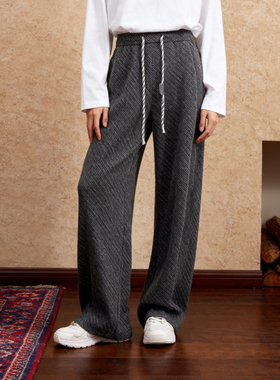 ROCOCO/洛可可设计感斜线条纹休闲裤新款小个子抽绳垂感阔腿卫裤