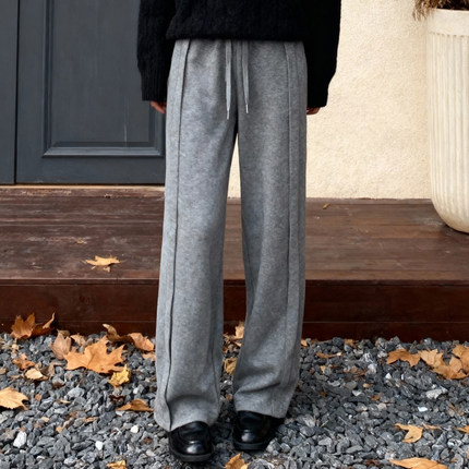 ROCOCO/洛可可阔腿休闲针织裤女纯色新款透气宽松流行直筒长裤