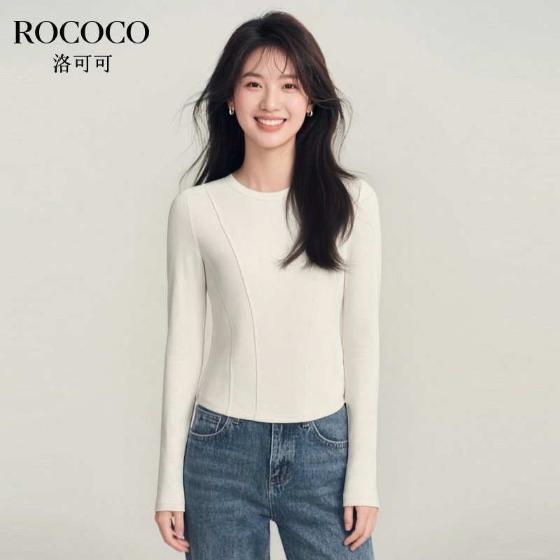 ROCOCO/洛可可莫代尔简约套头T恤2025秋季时尚宽松显瘦长袖上衣