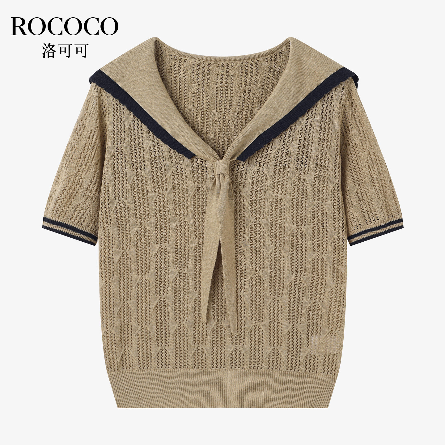 ROCOCO/洛可可莱赛尔学院风短袖针织衫女26夏季亚麻舒适上衣