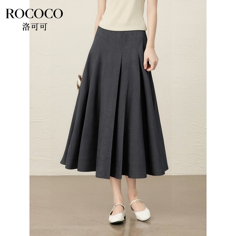 ROCOCO/洛可可韩系学院风高腰百褶裙夏季小个子灰色A字半身裙伞裙