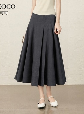 ROCOCO/洛可可韩系学院风高腰百褶裙夏季小个子灰色A字半身裙伞裙