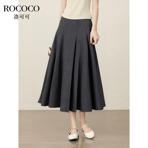 ROCOCO/洛可可韩系学院风高腰百褶裙夏季小个子灰色A字半身裙伞裙
