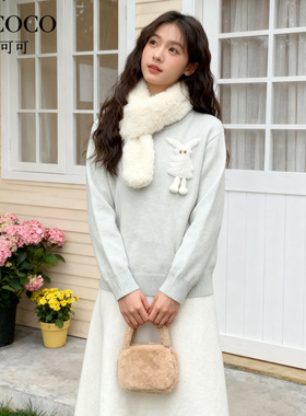 ROCOCO/洛可可2025秋纯色休闲套头针织衫女百搭个性刺绣设计上衣