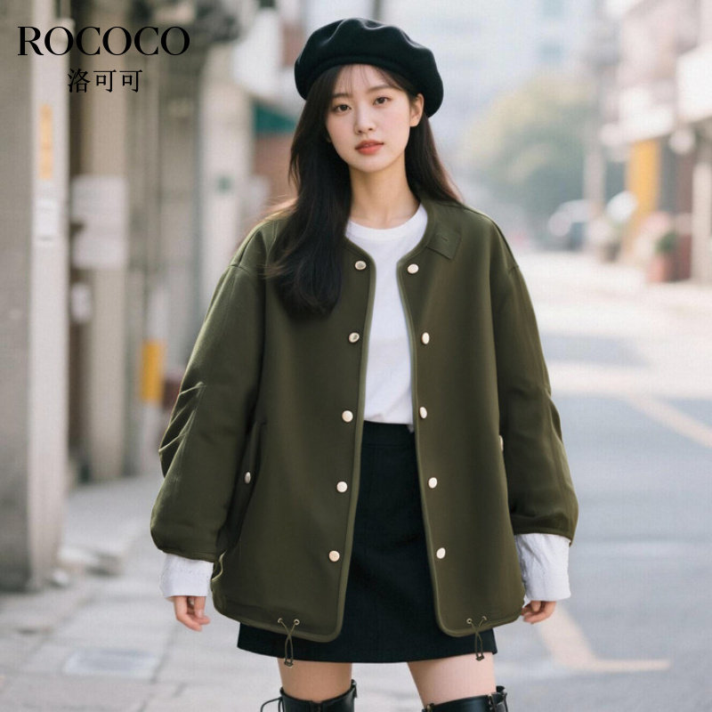 ROCOCO/洛可可高级感两面穿豹纹外套2025春季新款撞色圆领上衣女