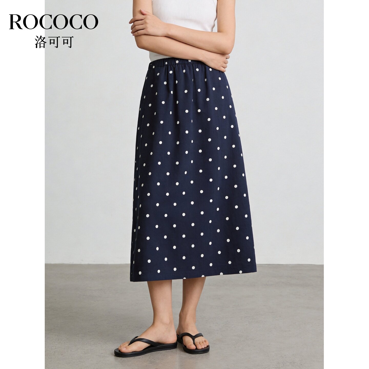 ROCOCO/洛可可波点半身裙女高腰松紧腰A字长裙夏季轻薄纱裙