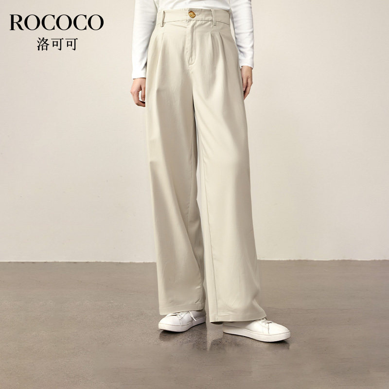 ROCOCO/洛可可高腰纯色阔腿裤女2025夏季新款高级宽松休闲长裤子,女装/女士精品,休闲裤,淘宝优惠券,粉丝福利购,淘宝优惠卷
