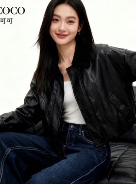 ROCOCO/洛可可纯色亮面皮质设计感冬季新款机车风保暖羽绒服外套