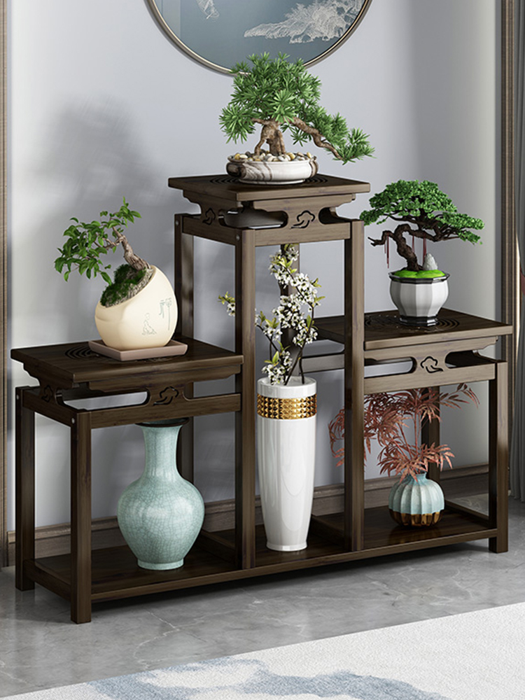 中式花架子客厅落地式非实木新款室内摆件多层花盆托架阳台置物架
