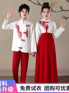 儿童合唱小学生演出服朗诵女童红色礼服演讲比赛诗歌朗诵服装爱国