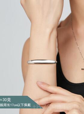 高档99足银9手镯女款光面十字架银镯子母亲节妈手饰妈礼品纯推拉