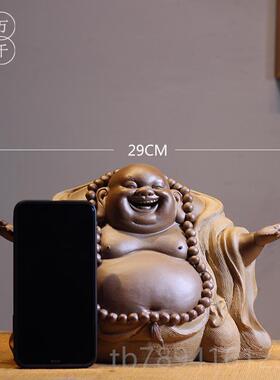 高档新中居式手工瓷弥勒陶佛禅意摆件 客厅博古架茶家佛室像恭喜