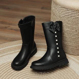 高档女童马靴2演24新款秋冬儿童中筒靴加绒中大童丁女孩学生出0皮